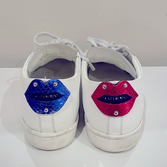 🇫🇷 Saint Laurent White Signature Court Classic Lips Sneakers - Picture 12 of 13